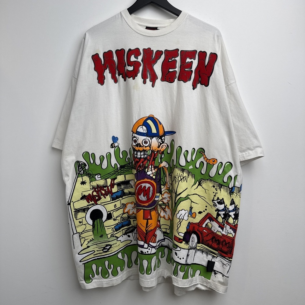 Miskeen Originals Shirt 4XL White Graphic Doodle Colorful Animated Big Print Men